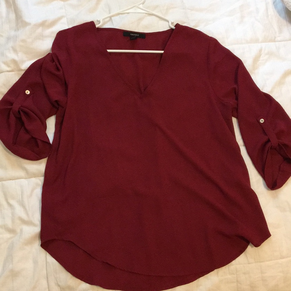 Maroon blouse, elbow length